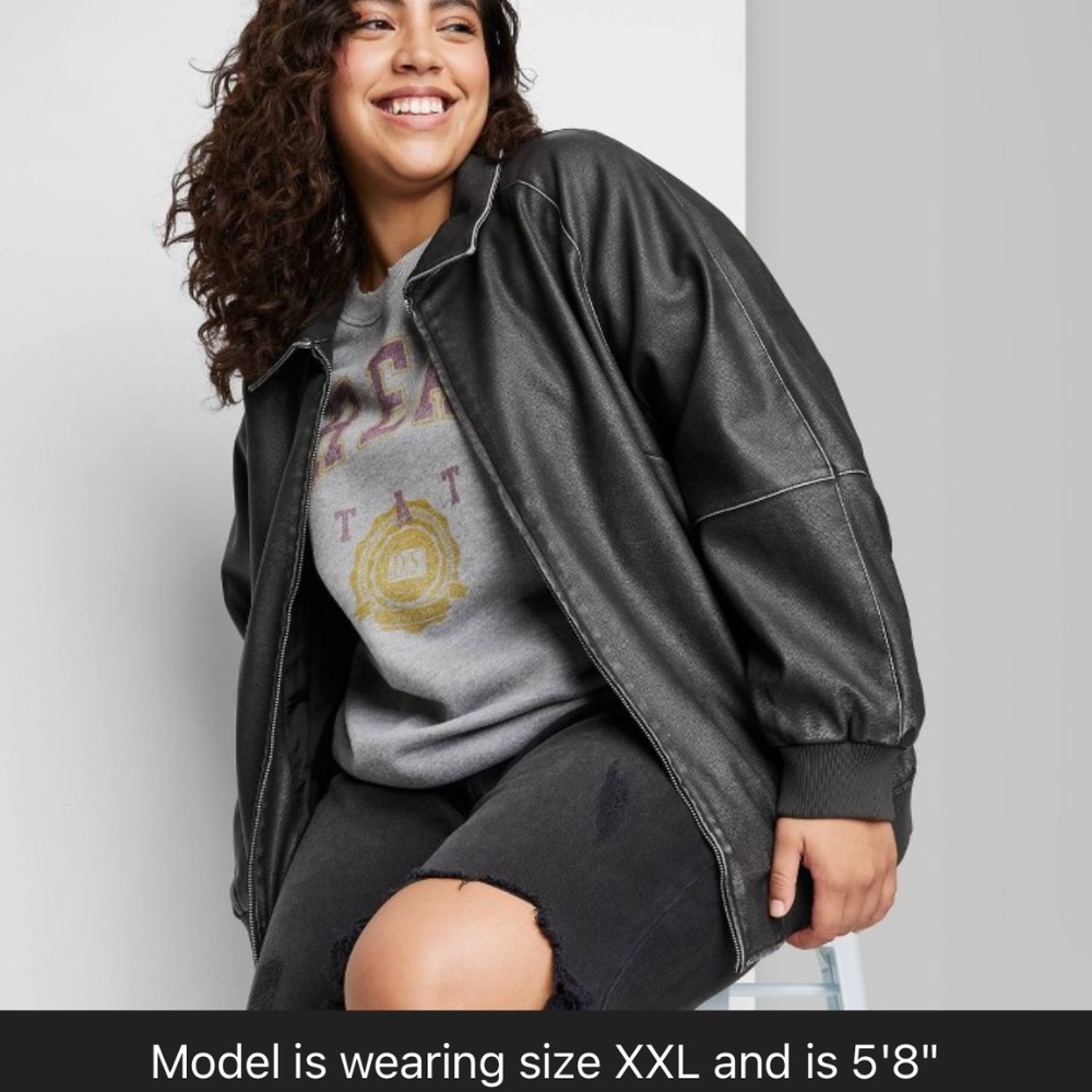 Wild Fable's Women's Distressed Faux Leather Bomber Jacket - Picture 15 of 16